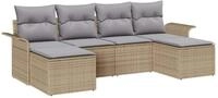 vidaXL Gartenlounge-Set Gartensofa-set mit Speicher 6 pcs Beige Poly-Rattan, (6-tlg)