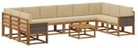 vidaXL Gartenlounge-Set Outdoor-Sofagarnitur 11 pcs Natur und Beige Massivholz,