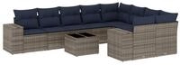 vidaXL Gartenlounge-Set 10-teiliges Gartensofa-Set mit Kissen, grau, Polyrattan,