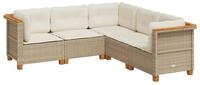 vidaXL Gartenlounge-Set 5-tlg. Garten-Sofagarnitur mit Kissen Beige Poly Rattan,