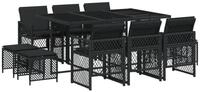 vidaXL Garten-Essgruppe 11-tlg. Garten-Essgruppe mit Kissen Schwarz Poly Rattan,