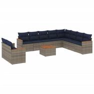 vidaXL Gartenlounge-Set 11-teiliges Gartensofa-Set mit Kissen, grau, Polyrattan,
