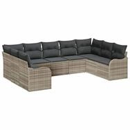vidaXL Gartenlounge-Set Gartensofa-set Hellgrau Poly-Rattan, (9-tlg)