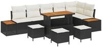 vidaXL Loungesofa Gartensofa-set mit Kissen 10 pcs Schwarz Poly Rattan, 10 Teile