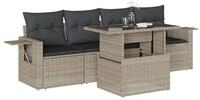 vidaXL Gartenlounge-Set 5-tlg. Garten-Sofagarnitur mit Kissen Hellgrau Poly Rattan,