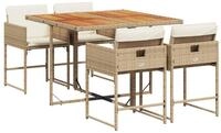 vidaXL Garten-Essgruppe 5-tlg. Garten-Essgruppe mit Kissen Beige Poly Rattan,...