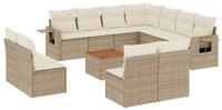vidaXL Gartenlounge-Set 12-tlg. Garten-Sofagarnitur mit Kissen Beige Poly Rattan,