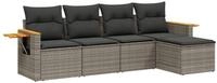vidaXL Gartenlounge-Set 5-tlg. Garten-Sofagarnitur mit Kissen Grau Poly Rattan,
