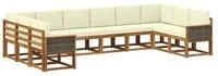 vidaXL Gartenlounge-Set Outdoor-Sofagarnitur 10 pcs Natur und Creme Massivholz,
