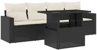 vidaXL Gartenlounge-Set 5-tlg. Garten-Sofagarnitur mit Kissen Schwarz Poly Rattan,