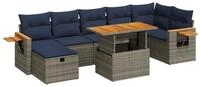 vidaXL Gartenlounge-Set 8-tlg. Garten-Sofagarnitur mit Kissen Grau Poly Rattan,