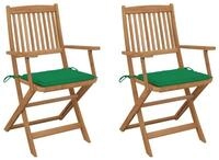 vidaXL Gartenstuhl Klappbare Gartenst&uuml;hle 2 Stk. mit Kissen Massivholz (2 St)