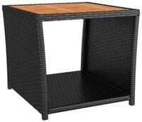 vidaXL Gartentisch Beistelltisch mit Holzplatte Schwarz Poly Rattan & nholz...