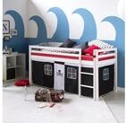 Homestyle4u Hochbett 90x200 cm Kinderbett Wei&szlig; mit Vorhang Kinder Treppe Leiter