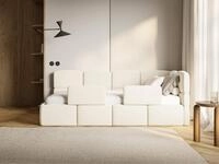 Selsey Kinderbett CLOUDY, Eck-Kopfteil, Matratze & Stauraum, Easy-Clean-Velours,