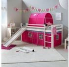 Homestyle4u Hochbett 90x200 cm Kinderbett Wei&szlig; mit Vorhang Pink (Set, mit...