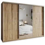 Masseno Schwebet&uuml;renschrank VARO 250 cm Kleiderschrank mit Spiegel 3 T&uuml;ren Eiche