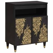 vidaXL Sideboard 60 x 33 x 75 cm Sideboard mit Regal Schwarz 60x33x75 cm Massivholz