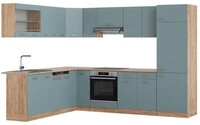 Vicco Winkelk&uuml;che R-Line, Blau-Grau/Goldkraft Eiche, 227 x 287 cm ohne...