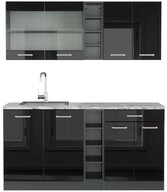 Vicco K&uuml;chenzeile R-Line, Schwarz Hochglanz/Anthrazit, 160 cm, AP Marmor