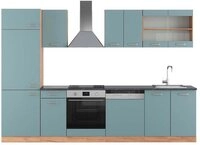 Vicco K&uuml;chenzeile R-Line, Blau-Grau/Goldkraft Eiche, 300 cm, AP Anthrazit
