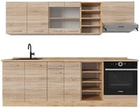 Vicco K&uuml;chenzeile R-Line, Sonoma/Goldkraft Eiche, 240 cm ohne Arbeitsplatte