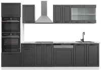 Vicco K&uuml;chenzeile R-Line, Anthrazit Landhaus/Wei&szlig;, 300 cm mit Hochschrank, AP