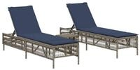 vidaXL Gartenliege Sonnenliegen 2 Stk. mit Tisch Grau Poly Rattan, 1 St.