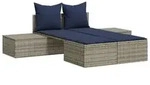 vidaXL Gartenliege Doppel-Sonnenliege mit Kissen Grau Poly Rattan, 1 St. grau