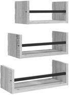 vidaXL Regal 3-tlg. Wandregal-Set mit Stangen Grau Sonoma Holzwerkstoff, 1-tlg.