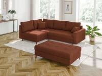 S-Style M&ouml;bel Ecksofa und Hocker Zara mit Schlaffunktion und Braun Holzf&uuml;&szlig;en...