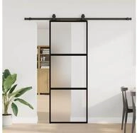 vidaXL Schiebet&uuml;r, Schiebet&uuml;r mit Beschlag Schwarz 76x205 cm Hartglas