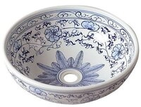 Sapho Waschtisch PRIORI Keramik-Waschtisch &Oslash; 41 cm, wei&szlig; mit blau Muster,