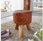 FINEBUY Sitzhocker FB54099 Echtleder 35x46x35 cm Fu&szlig;hocker Rund Lederhocker