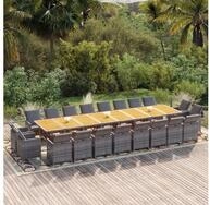 vidaXL Garten-Essgruppe, 21-tlg. Garten-Essgruppe mit Kissen Grau Poly Rattan