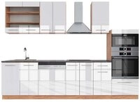 Vicco K&uuml;chenzeile Fame-Line, Wei&szlig; Hochglanz/Goldkraft Eiche, 300 cm mit