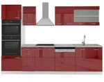 Vicco K&uuml;chenzeile R-Line, Rot Hochglanz/Wei&szlig;/Wei&szlig;, 300 cm mit Hochschrank,...
