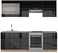 Vicco K&uuml;chenzeile Fame-Line, Anthrazit Hochglanz/Goldkraft Eiche, 240cm ohne AP