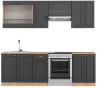 Vicco K&uuml;chenzeile Fame-Line, Anthrazit Landhaus/Goldkraft Eiche, 240cm ohne AP