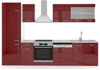Vicco K&uuml;chenzeile R-Line, Rot Hochglanz/Wei&szlig;/Wei&szlig;, 300 cm, AP Marmor