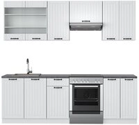 Vicco K&uuml;chenzeile Fame-Line, Wei&szlig; Landhaus/Wei&szlig;, 240 cm ohne Arbeitsplatte