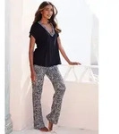 LASCANA Pyjama (Set, 2 tlg) mit gemusterten Details schwarz 44/46