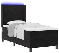 vidaXL Bett Boxspringbett mit LED-Lichtleisten Schwarz 90 x 200 cm Samt (1-tlg)