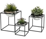 DanDiBo Blumenhocker Metall mit Topf Schwarz Silber Blumenhocker 3er Set