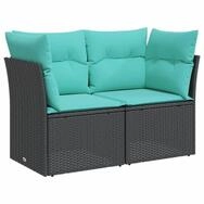 vidaXL Loungesofa Gartensofa mit Kissen 2-Sitzer Schwarz Poly Rattan, 1 Teile