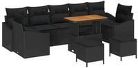 vidaXL Loungesofa Gartensofa-set mit Kissen 10 pcs Schwarz Poly Rattan, 10 Teile