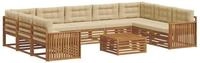 vidaXL Gartenlounge-Set Outdoor-Sofagarnitur 10 pcs Natur und Beige Massivholz,