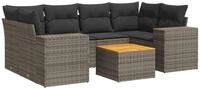 vidaXL Gartenlounge-Set 7-tlg. Garten-Sofagarnitur mit Kissen Grau Poly Rattan,