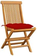 vidaXL Gartenstuhl, Outdoor St&uuml;hle mit Roten Kissen 4 Stk. Massivholz Teak
