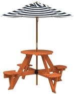 vidaXL Gartentisch Picknicktisch f&uuml;r 4 Kinder mit Sonnenschirm Rund Tannenholz